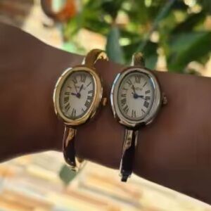 Baignoire Vintage Gold&Silver Oval Bracelet Watch Set